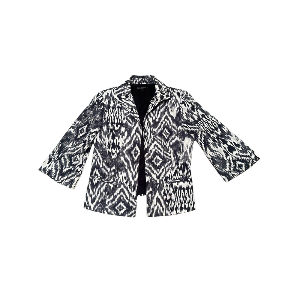 Women 10 Lafayette 148 New York Ivory Black Ikat Print Blazer Suit Jacket Lined